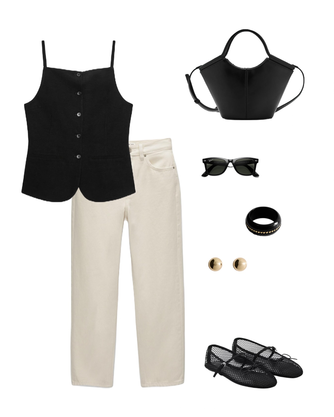 A Black Blazer and Tailored Trousers with a Hint of Pearl